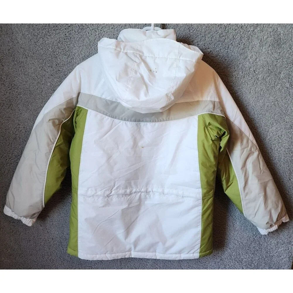 Columbia Kids Hooded Zip Up Puffer Winter Jacket White/Green XG5034 Youth 14/16‎